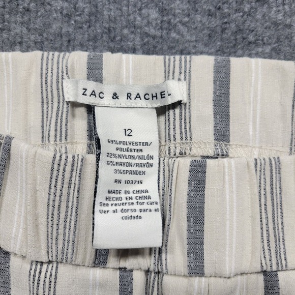 Zac & Rachel Pants Womens 12 Beige Gray Striped Wide Leg Pull On Casual Trousers - Picture 2 of 8